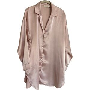 Victoria’s Secret Sleep Shirt Sz M/L  Pink Gold Label Button Up Satin Nightgown